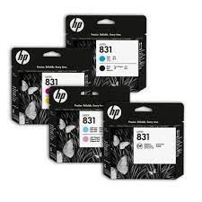 A group of hp ink cartridges in different colors.