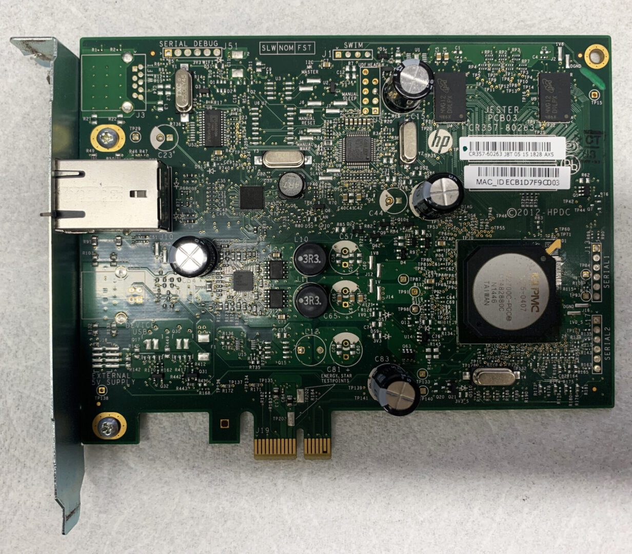 A computer board with many different parts