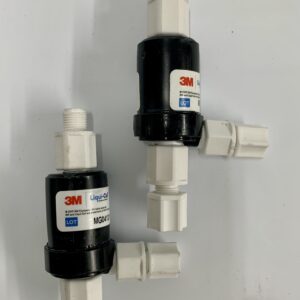 Two black and white valves on a wall