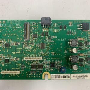 A circuit board with many different electronic components.