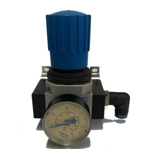 A blue and black air control unit with a meter