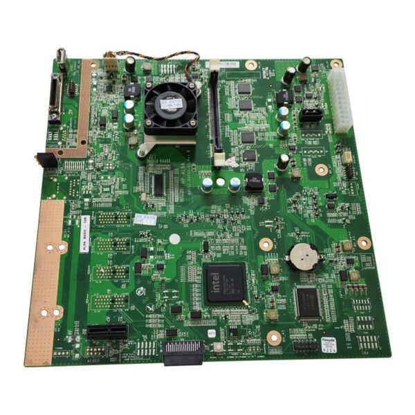 A computer motherboard with many different parts.